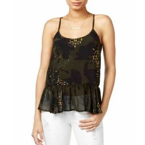 Bar III Camouflage Spaghetti Strap Scoop Neck Top